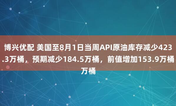 博兴优配 美国至8月1日当周API原油库存减少423.3万桶，预期减少184.5万桶，前值增加153.9万桶