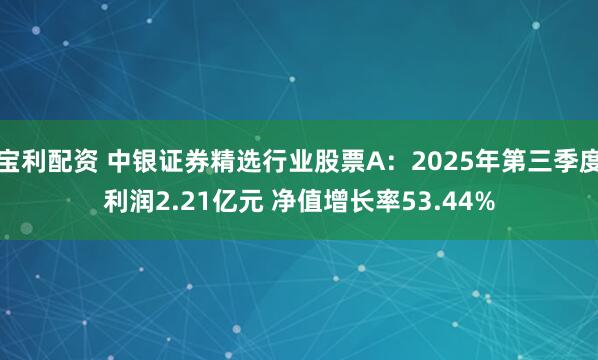 宝利配资 中银证券精选行业股票A：2025年第三季度利润2.21亿元 净值增长率53.44%